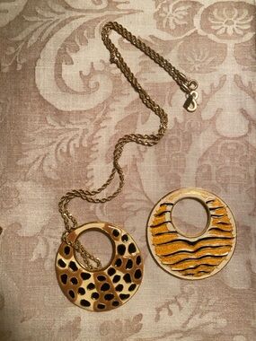 🐅🐆Kenneth Jay Lane Leopard Pendant Necklace Set!🐆🐅
